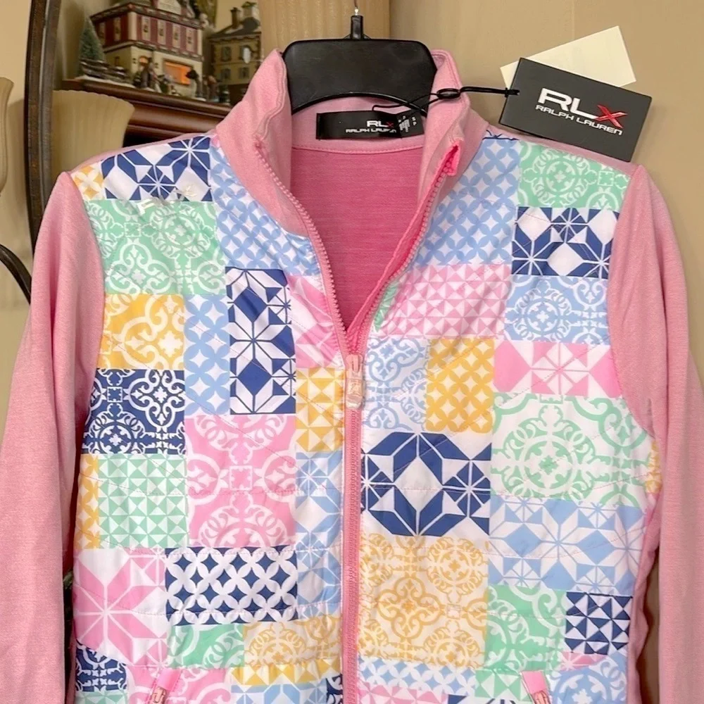 Brand New RLX Ralph Lauren Pink Pastel Patchwork Zip Up Golf Jacket